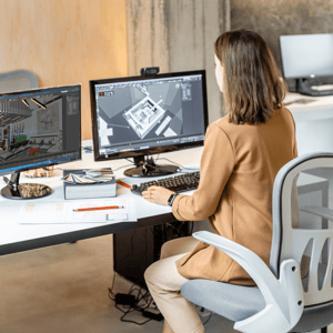 Interior designer working with 3d product models in design software