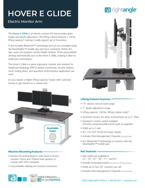 Hover E Glide electric monitor arm cut sheet