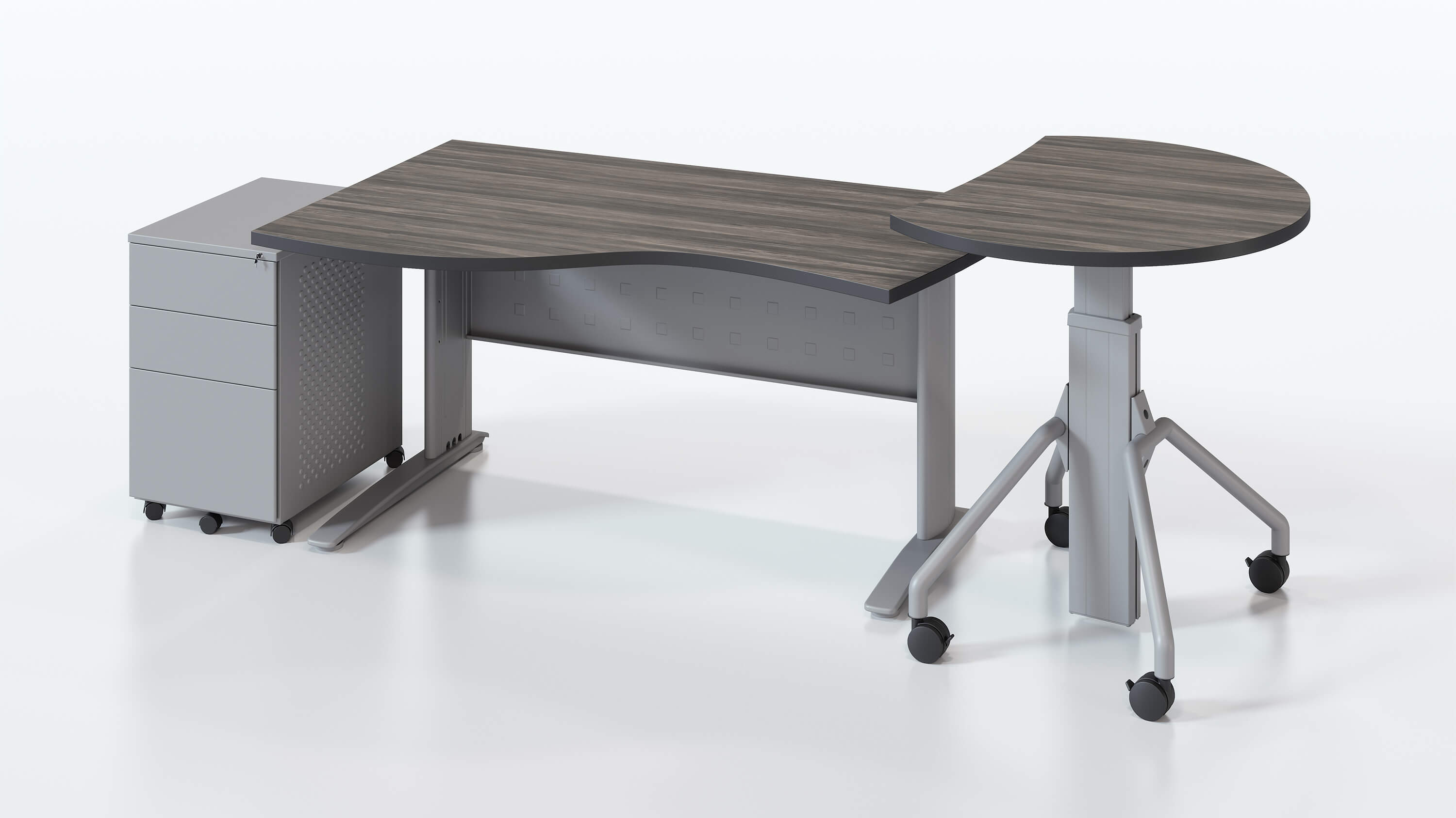 Teacher CSW C-Series Wave Desk with Nesting Arriba Height Adjustable Mobile Table & Mobile Pedestal