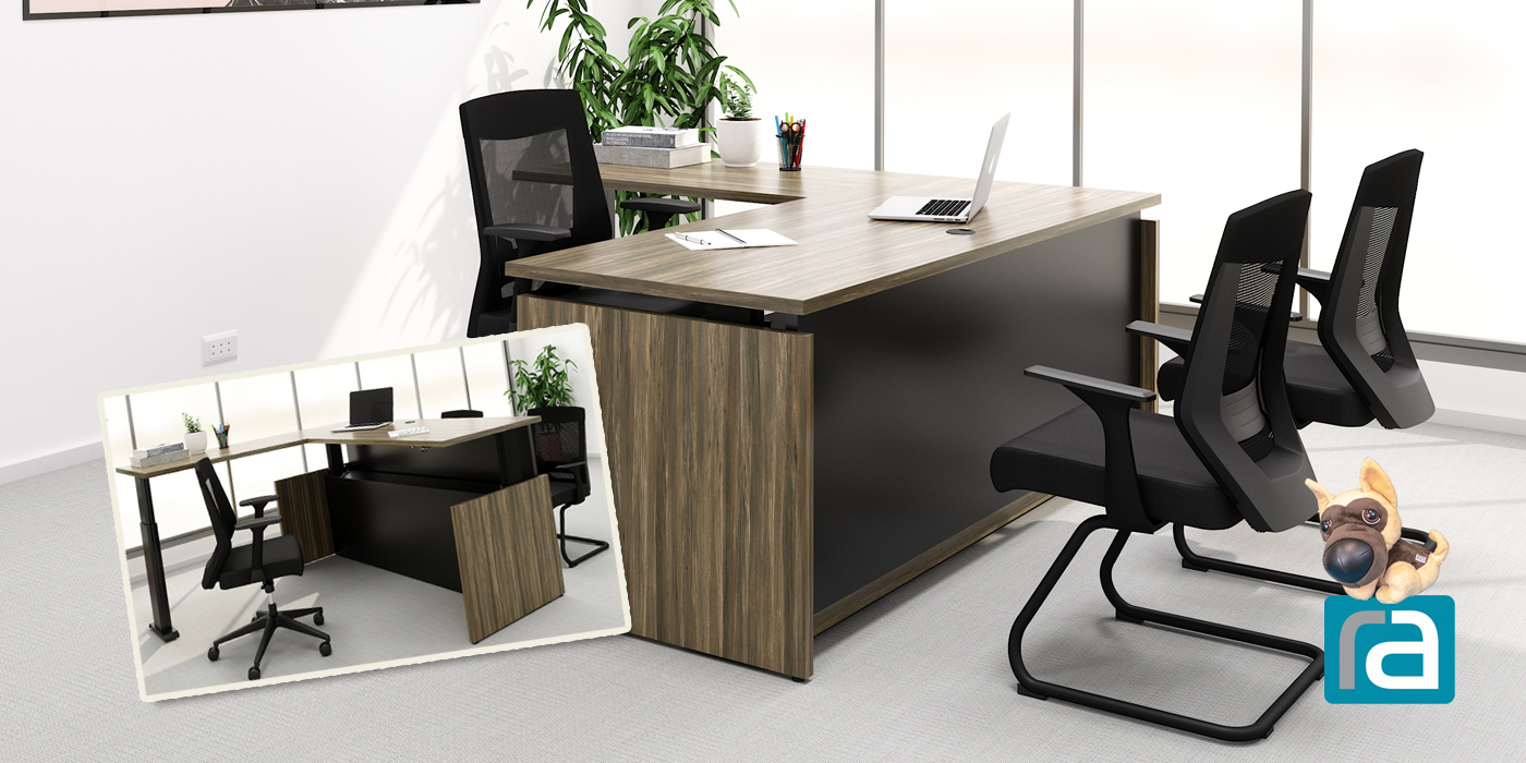L Shaped Standing Office Desk Accessories Reception Executive
